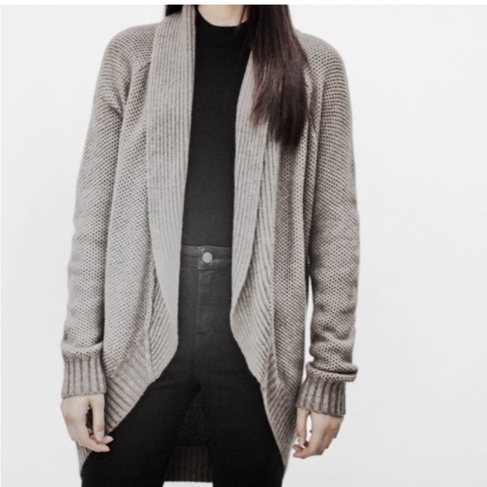Talula Light Grey Wool Blend Open Front Shawl Cardigan Size L